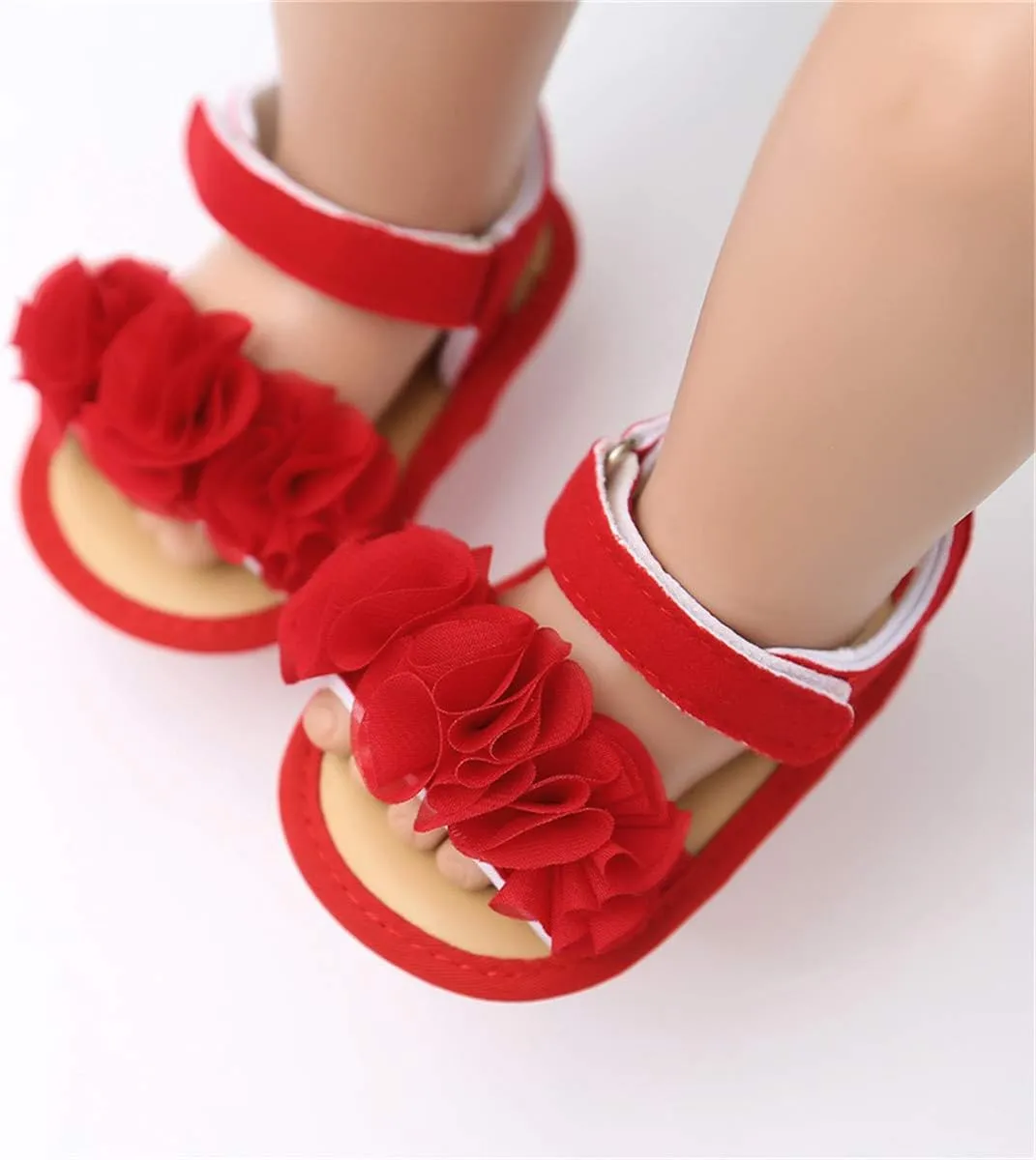 COSANKIM Infant Baby Girls Summer Sandals with Flower Soft Sole Newborn Toddler First Walker Crib Dress Shoes