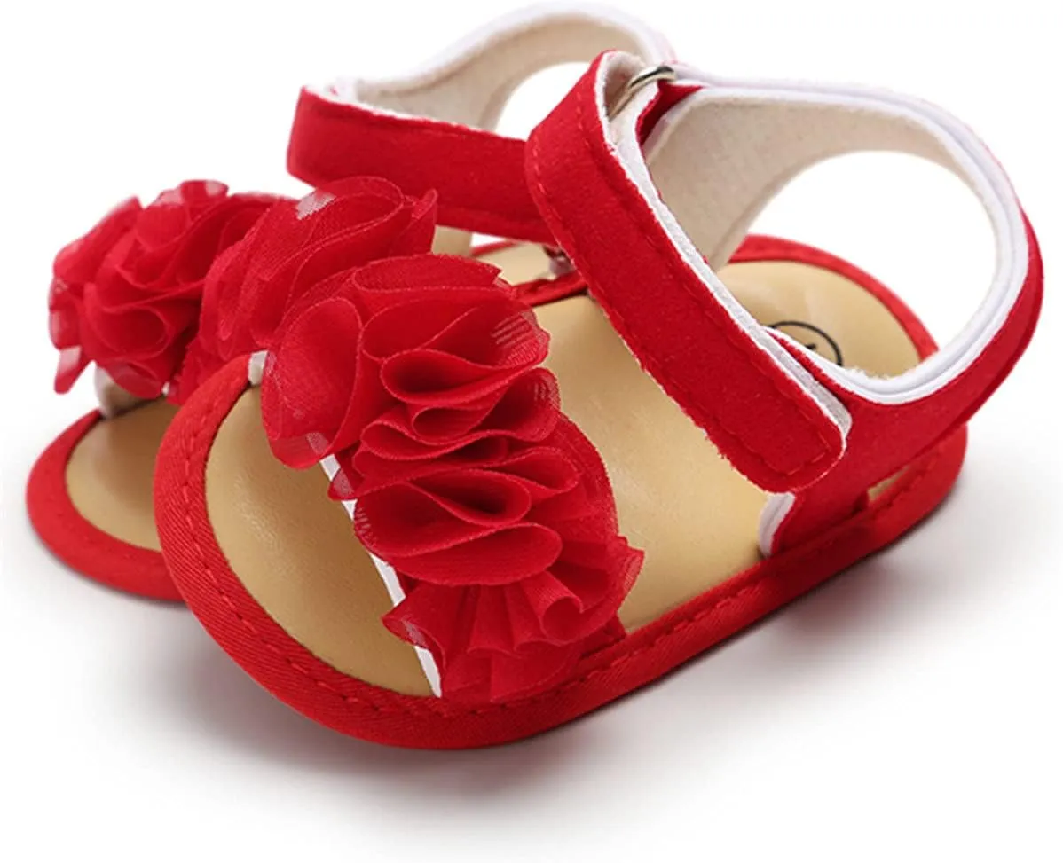 COSANKIM Infant Baby Girls Summer Sandals with Flower Soft Sole Newborn Toddler First Walker Crib Dress Shoes