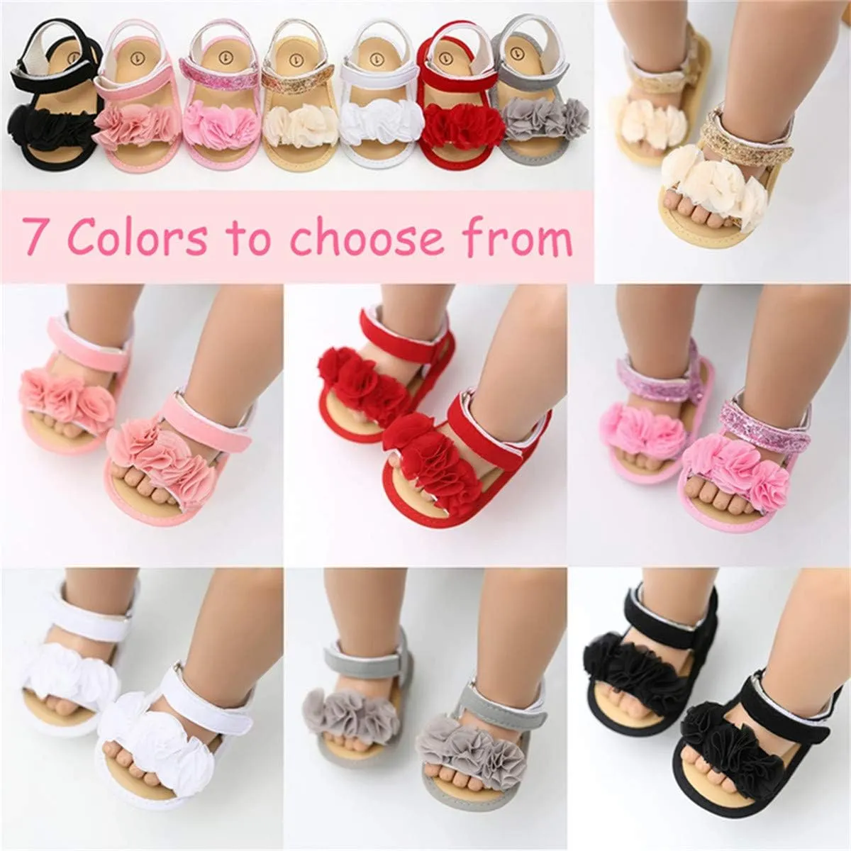 COSANKIM Infant Baby Girls Summer Sandals with Flower Soft Sole Newborn Toddler First Walker Crib Dress Shoes
