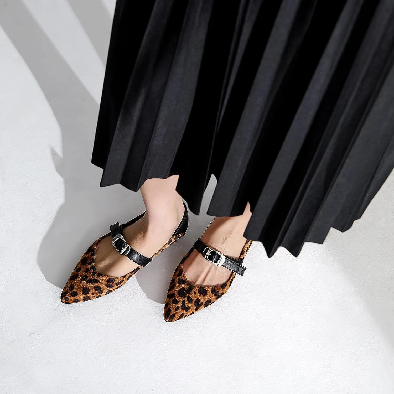 Cozivwaiy Women's Mary Jane Flats Adjustable Strap Ballet Flat Shoes Buckle Pointed Toe Black Ballerina Dress Shoe Casual Walking Shoes Comfort