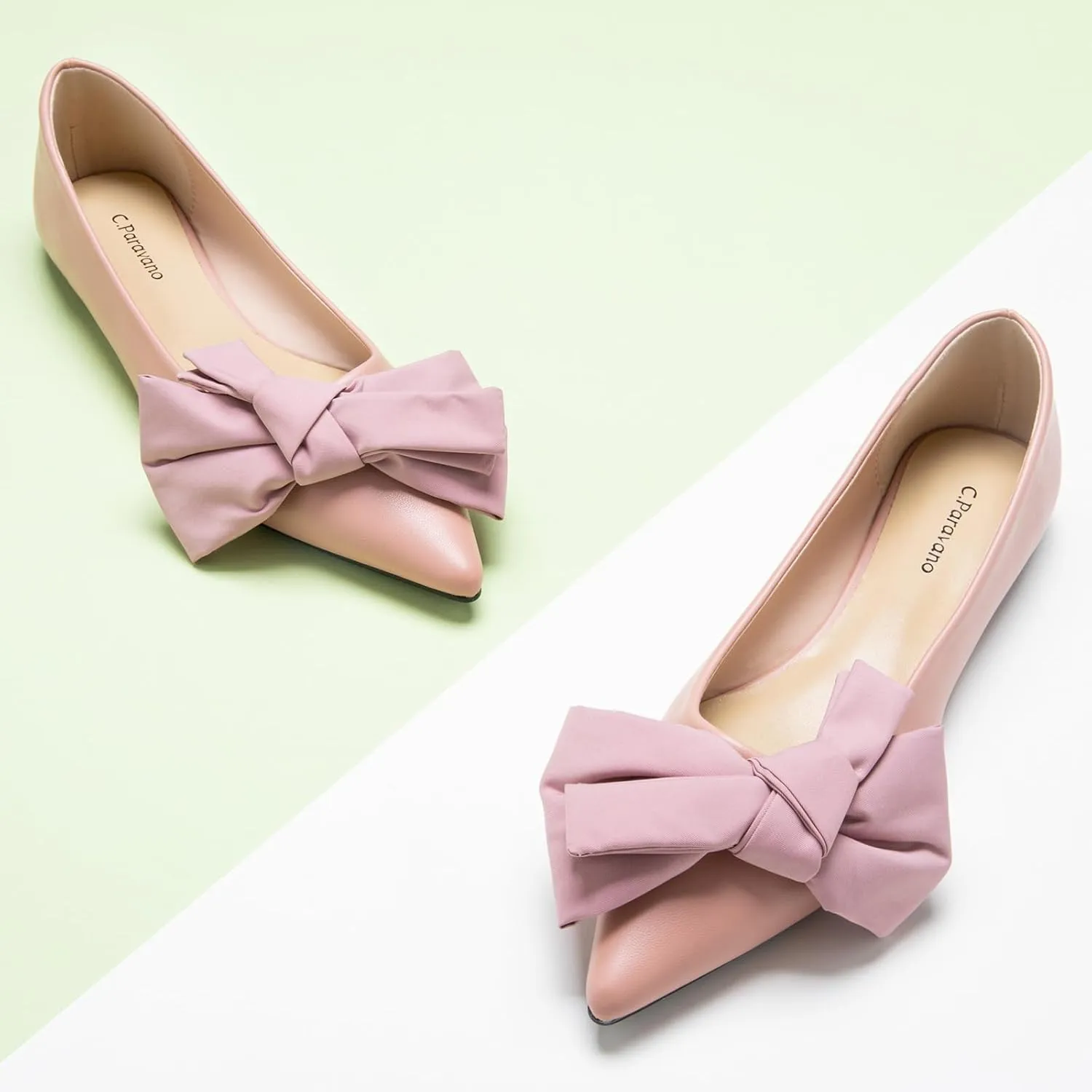 C.Paravano Pointy Bow Flats Women's Flats Comfortable Stylish Slip-On Shoes for Casual and Office