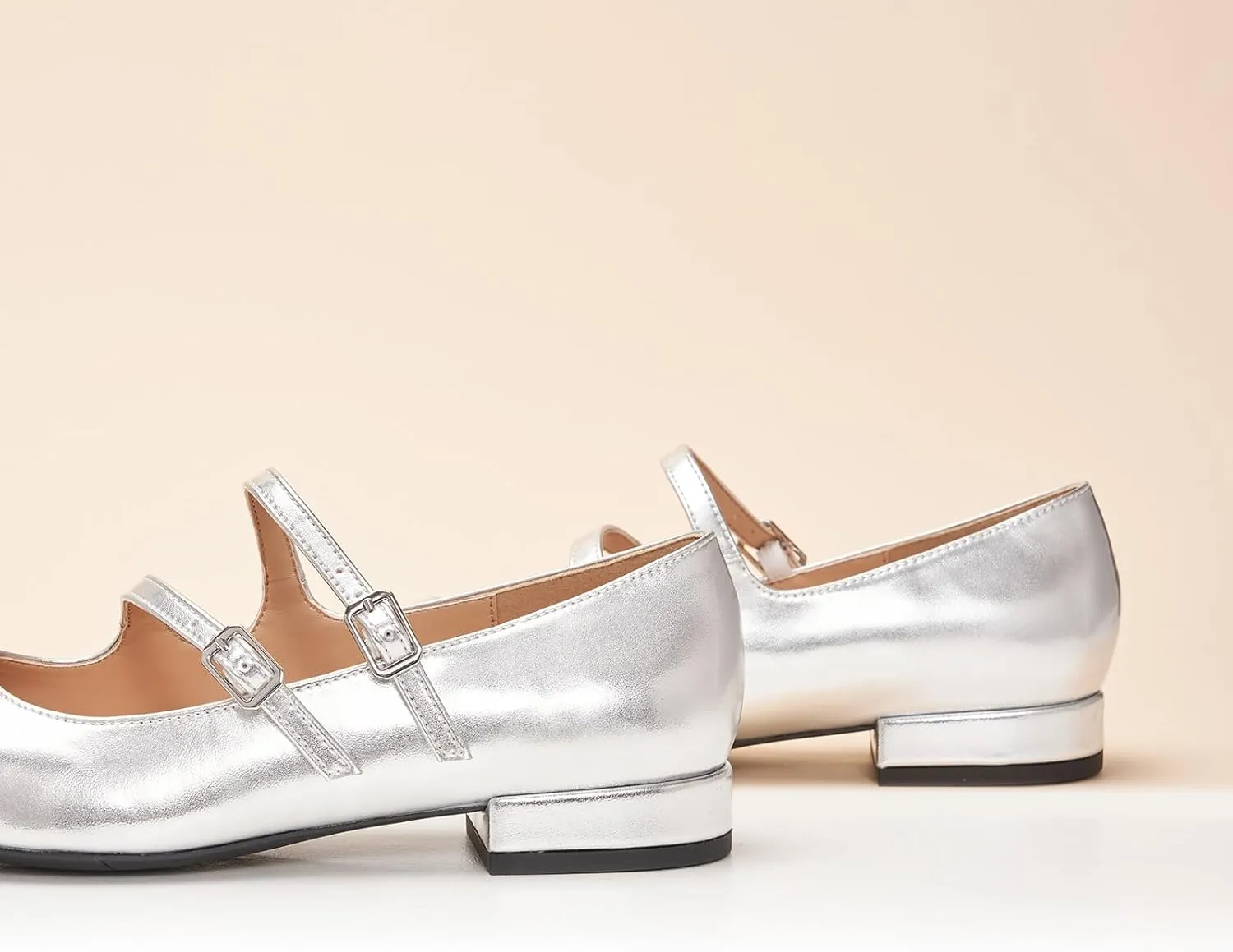 C.Paravano Women's Flats Mary Jane Flats Square Toe Block Heel Adjustable Double Straps Flats Fashion Casual Dressy Shoes for Office，Weddings & Cocktail Parties