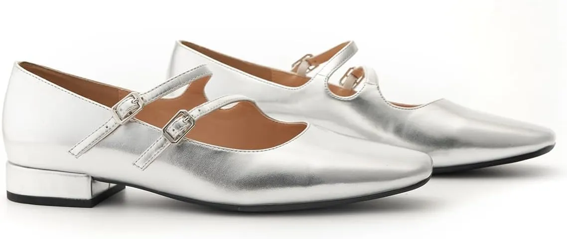 C.Paravano Women's Flats Mary Jane Flats Square Toe Block Heel Adjustable Double Straps Flats Fashion Casual Dressy Shoes for Office，Weddings & Cocktail Parties