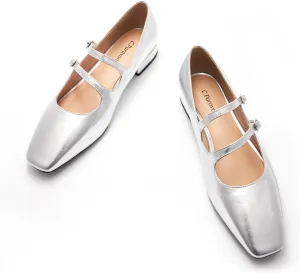 C.Paravano Women's Flats Mary Jane Flats Square Toe Block Heel Adjustable Double Straps Flats Fashion Casual Dressy Shoes for Office，Weddings & Cocktail Parties