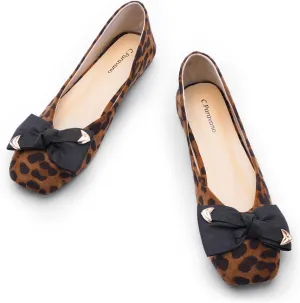 C.Paravano Women's Flats with Metallic Bow | Casual Square Toe Ballet Flats | Comfortable Slip On Flat Shoes | Women Dressy Shoes for Walking Wedding Work Office