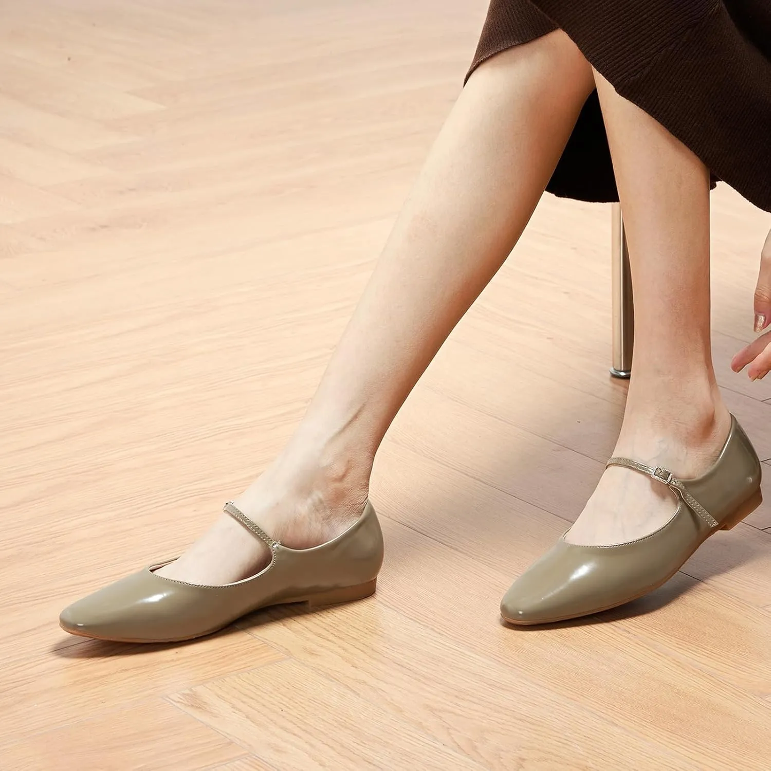 C.Paravano Women's Mary Jane Ballet Flats | Round Toe Leather Flats with Strap | Comfortable Work & Casual Shoes for Daily Wear