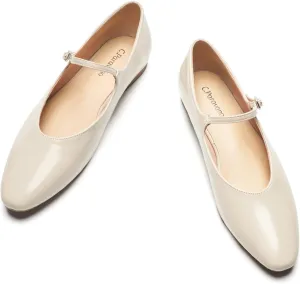 C.Paravano Women's Mary Jane Ballet Flats | Round Toe Leather Flats with Strap | Comfortable Work & Casual Shoes for Daily Wear
