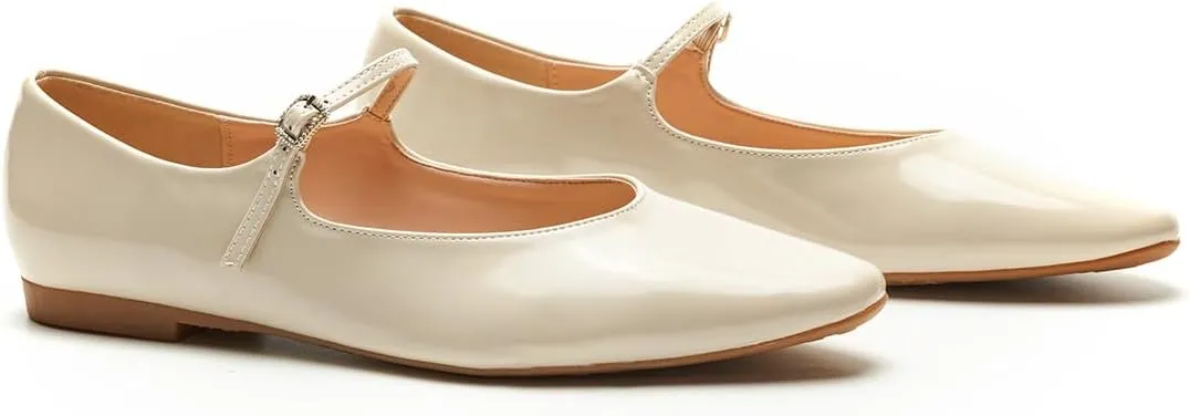 C.Paravano Women's Mary Jane Ballet Flats | Round Toe Leather Flats with Strap | Comfortable Work & Casual Shoes for Daily Wear