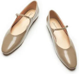 C.Paravano Women's Mary Jane Ballet Flats | Round Toe Leather Flats with Strap | Comfortable Work & Casual Shoes for Daily Wear