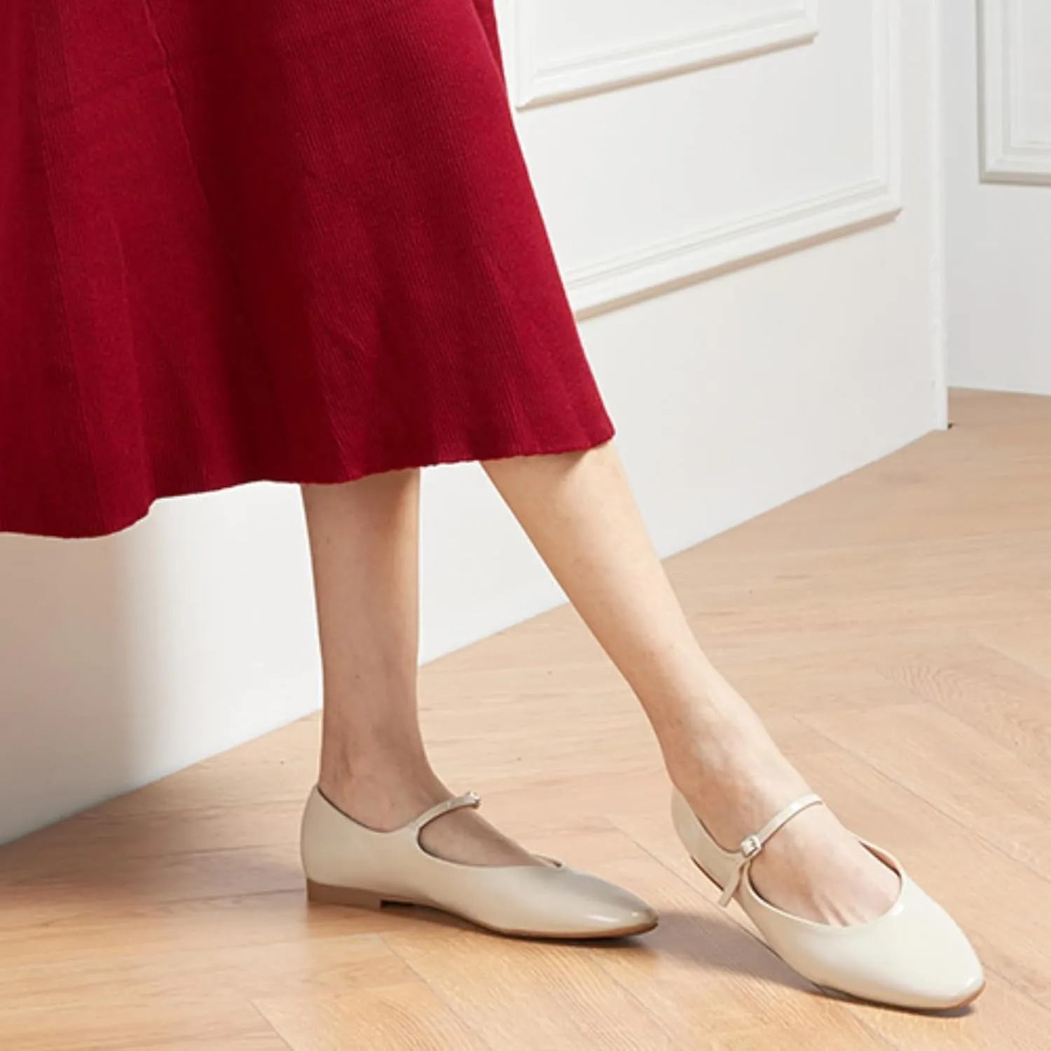 C.Paravano Women's Mary Jane Ballet Flats | Round Toe Leather Flats with Strap | Comfortable Work & Casual Shoes for Daily Wear
