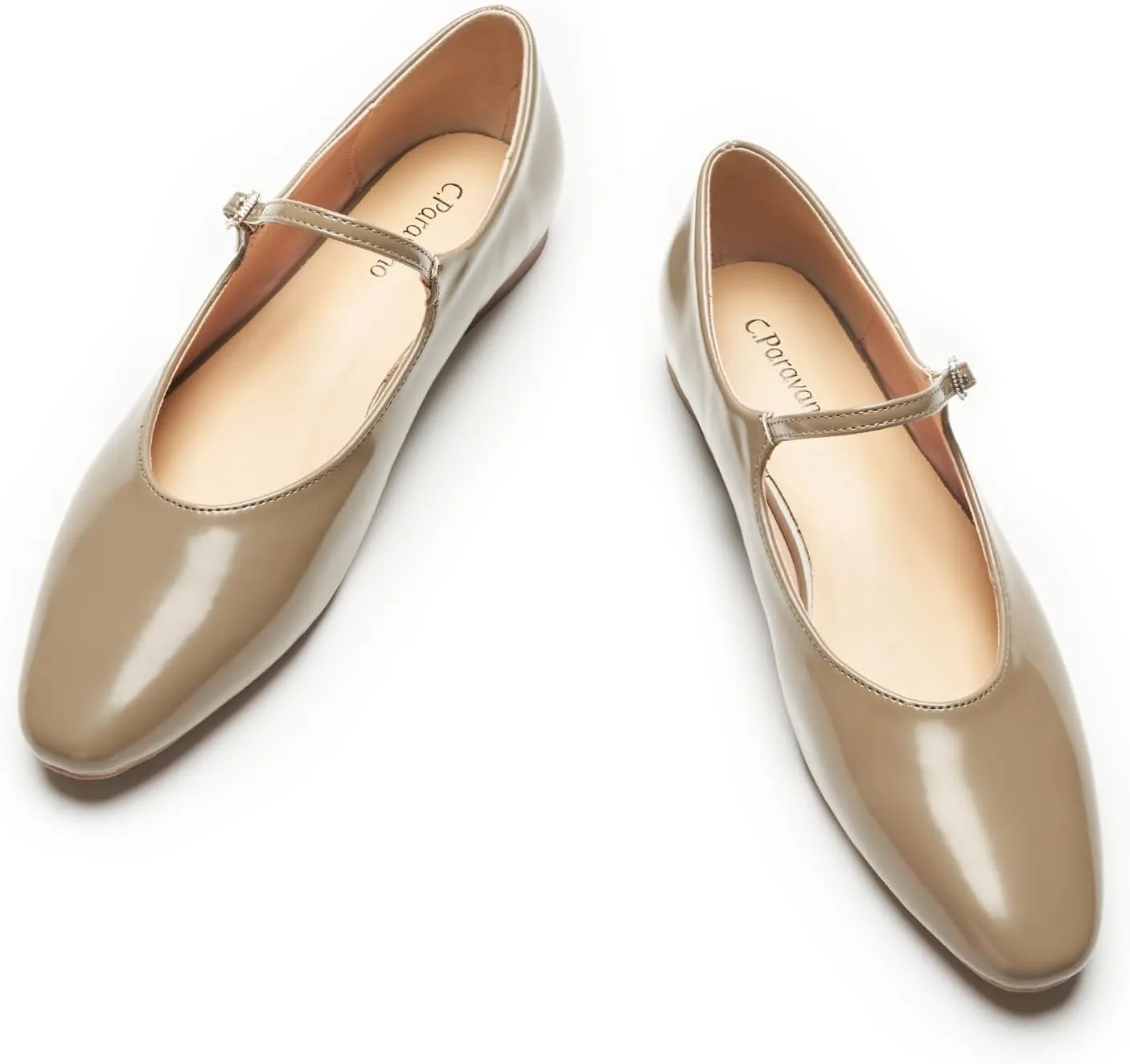 C.Paravano Women's Mary Jane Ballet Flats | Round Toe Leather Flats with Strap | Comfortable Work & Casual Shoes for Daily Wear