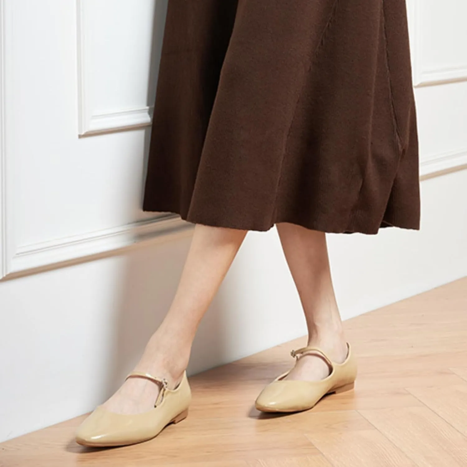 C.Paravano Women's Mary Jane Flats | Almond Toe Flats for Women | Leather Ballet Flats with Strap | Fashion Comfortable Work & Casual Shoes for Daily Wear,Walking