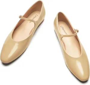 C.Paravano Women's Mary Jane Flats | Almond Toe Flats for Women | Leather Ballet Flats with Strap | Fashion Comfortable Work & Casual Shoes for Daily Wear,Walking