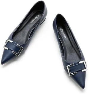 C.Paravano Women's Pointed Toe Flats | Soft Leather Ballet Shoes with Square Buckle | Comfortable Slip On Work Shoes | Dressy Flats for Office, Travel & Daily Wear