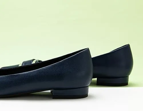 C.Paravano Women's Pointed Toe Flats | Soft Leather Ballet Shoes with Square Buckle | Comfortable Slip On Work Shoes | Dressy Flats for Office, Travel & Daily Wear