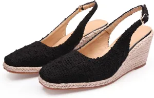 Crepuscute Women's Flax Closed-Toe Espadrille Wedge Sandals with Adjustable Ankle Strap Summer Outdoor Party Comfortable Causal Shoes