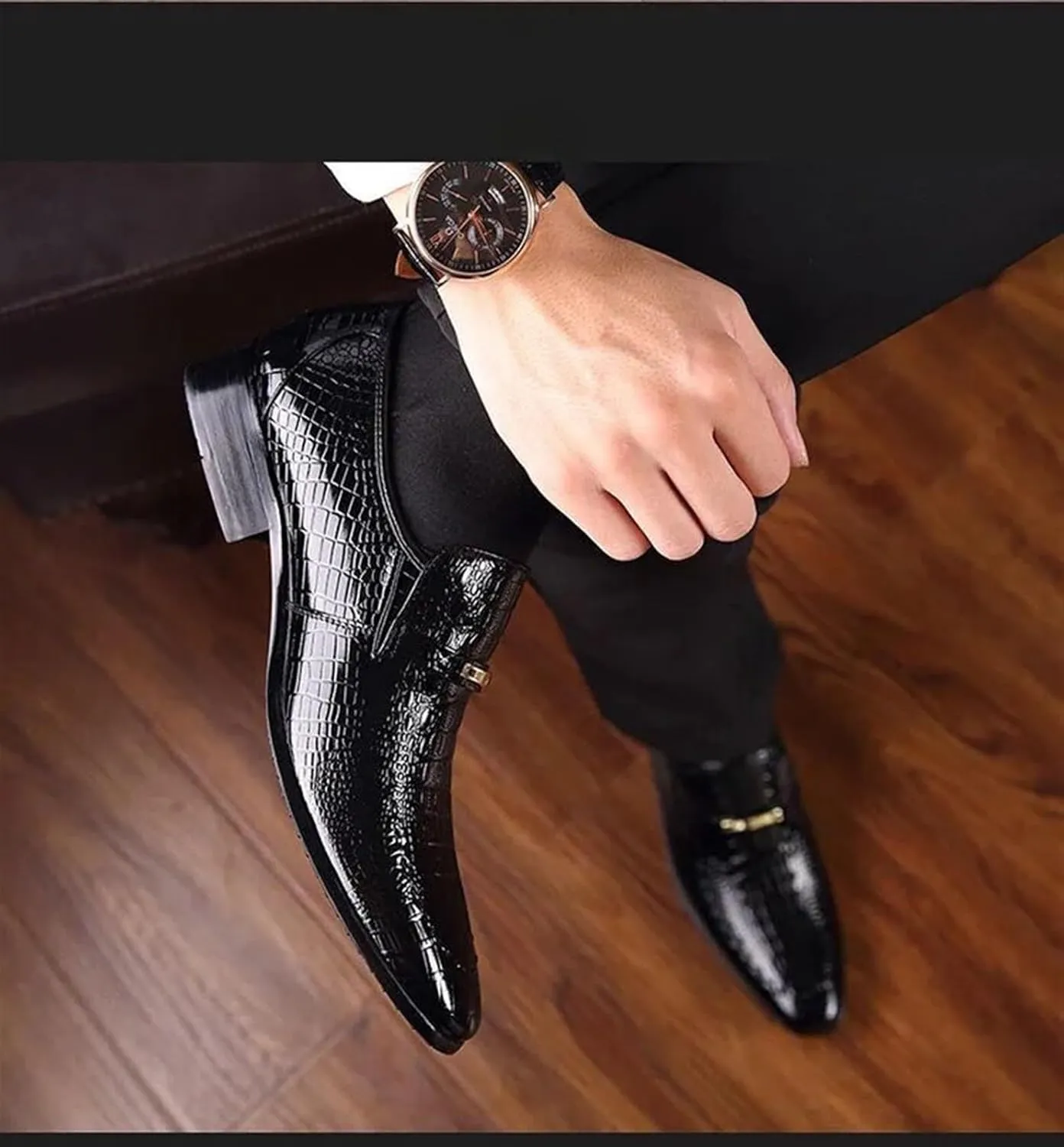 Crocodile Print Men's Oxfords Pumps Pointed Toe Flat Business Loafers Casual Leather Non-Slip Moccasins Comfort Soft Sole Prints Leather Shoes