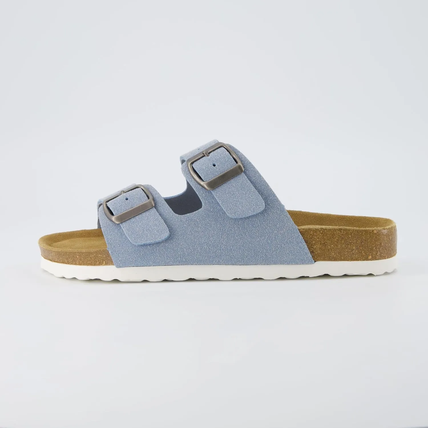 CUSHIONAIRE Lane Cork Footbed Sandals for Women – Comfortable Double Buckle Slip-On with Genuine Suede Footbed & Arch Support Slides for Women Footwear