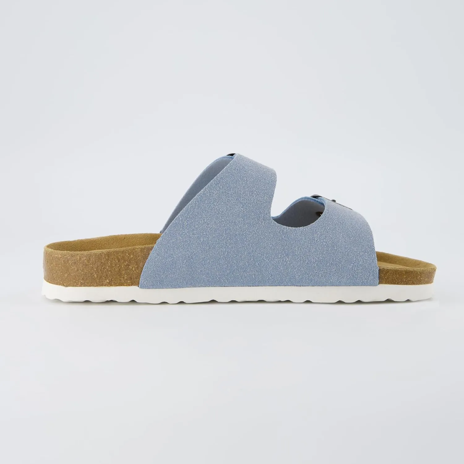 CUSHIONAIRE Lane Cork Footbed Sandals for Women – Comfortable Double Buckle Slip-On with Genuine Suede Footbed & Arch Support Slides for Women Footwear