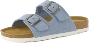 CUSHIONAIRE Lane Cork Footbed Sandals for Women – Comfortable Double Buckle Slip-On with Genuine Suede Footbed & Arch Support Slides for Women Footwear