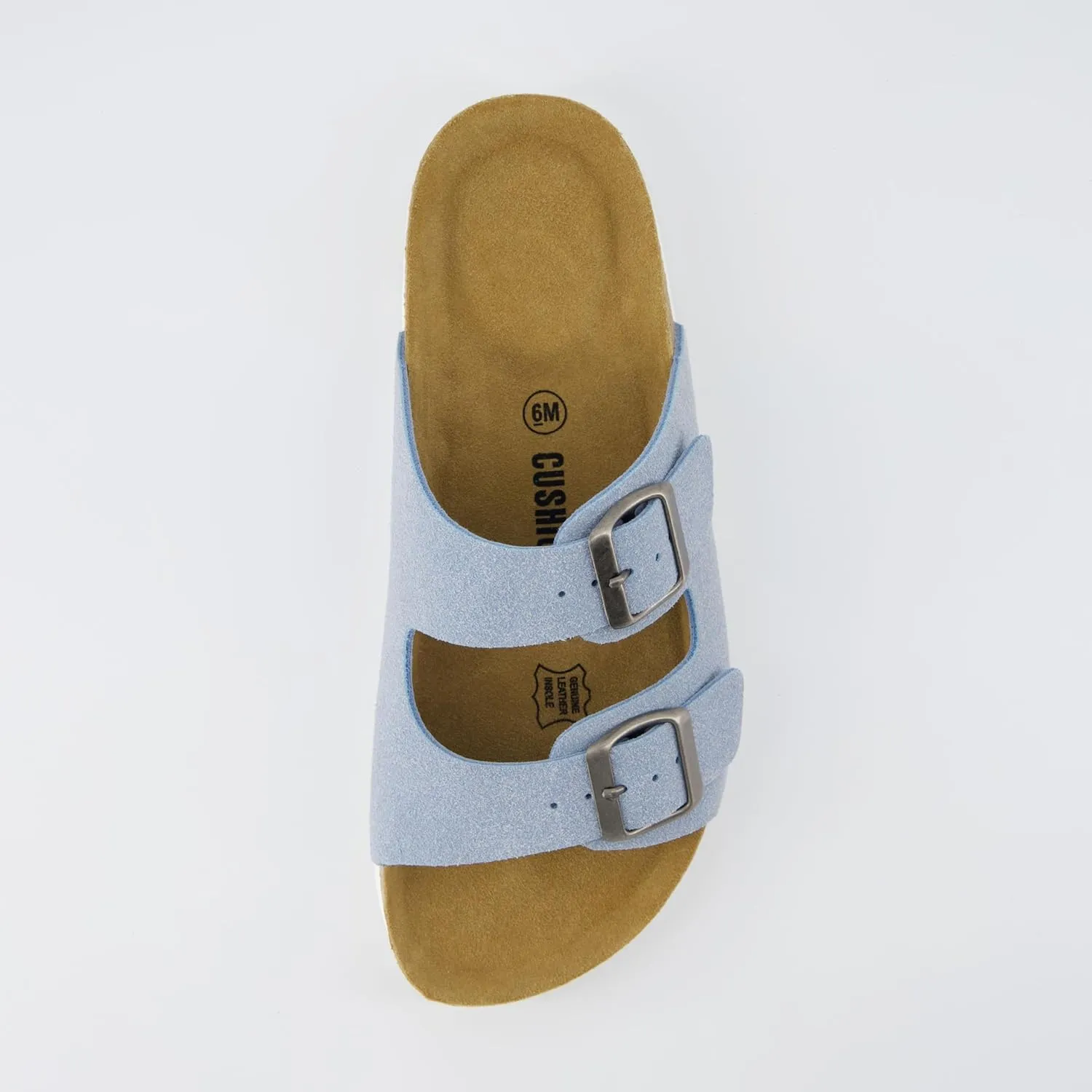 CUSHIONAIRE Lane Cork Footbed Sandals for Women – Comfortable Double Buckle Slip-On with Genuine Suede Footbed & Arch Support Slides for Women Footwear