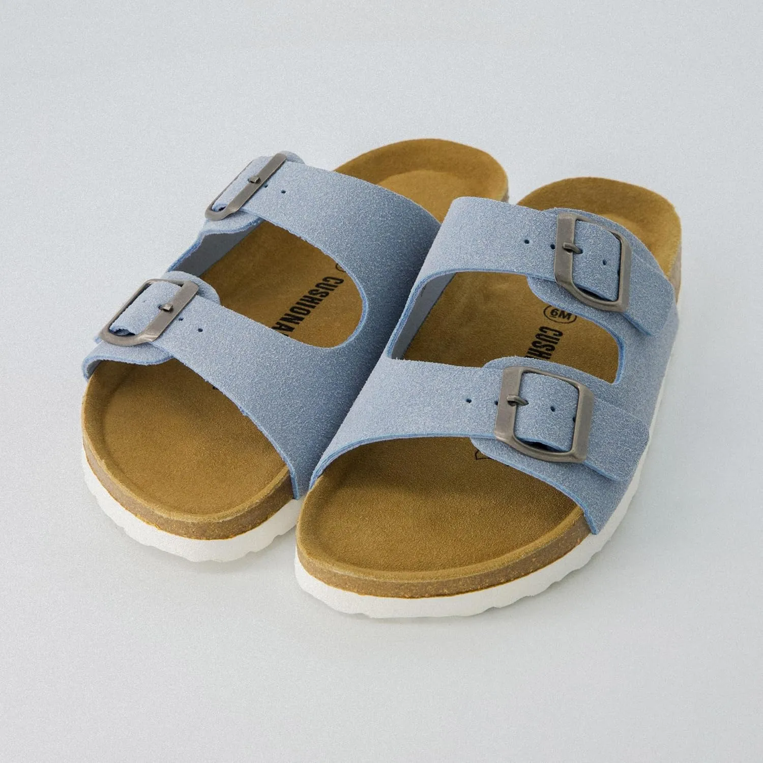 CUSHIONAIRE Lane Cork Footbed Sandals for Women – Comfortable Double Buckle Slip-On with Genuine Suede Footbed & Arch Support Slides for Women Footwear