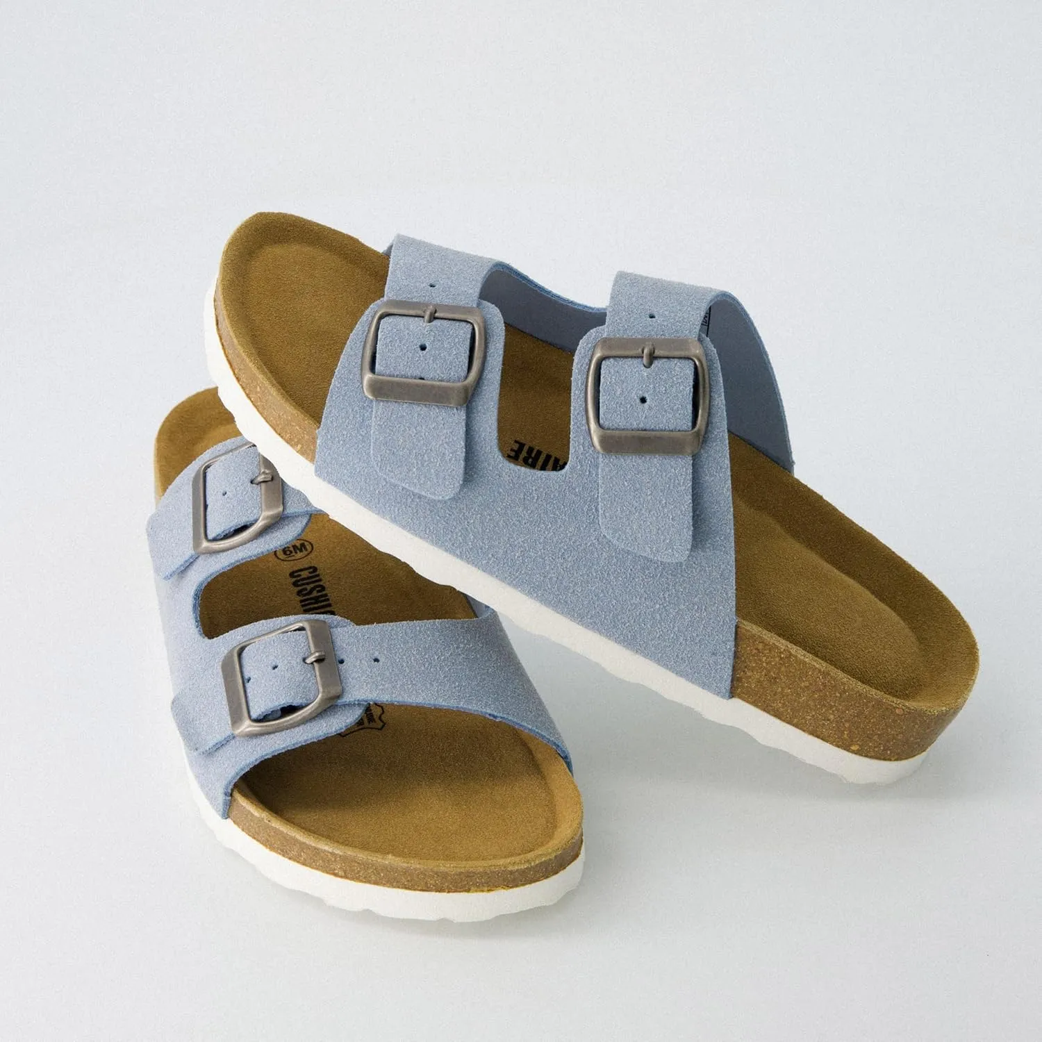 CUSHIONAIRE Lane Cork Footbed Sandals for Women – Comfortable Double Buckle Slip-On with Genuine Suede Footbed & Arch Support Slides for Women Footwear