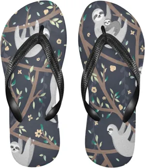 Cute Baby Sloths Tropical Tree Flowers Womens Flip Flops Funny Animal Floral Summer Beach Sandals Casual Thong Slippers Comfortable Shower Slippers Non Slip Water Sandals shoes XXL