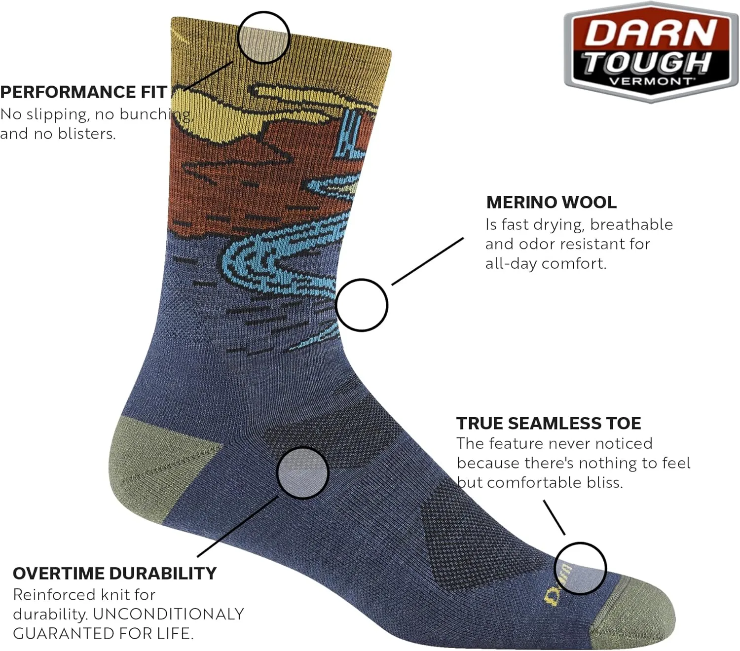 Darn Tough Vermont Men's Micro-Crew Hiking Socks, Chasing Waterfalls - Lightweight Cushioned Crew Socks for Men, Style 5020