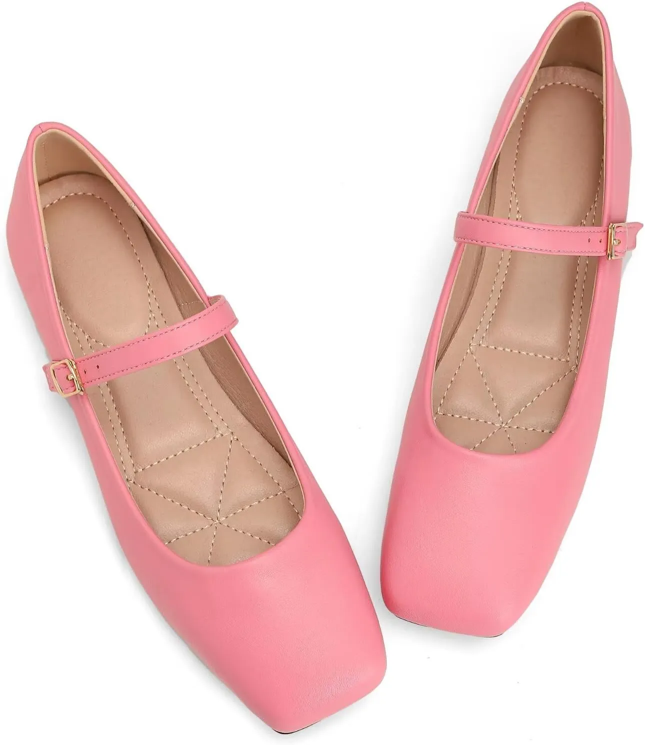 Dear Time Mary Jane Flats for Women Elegant Ballet Flats Strap Shoes Dressy Square Toe Flats Shoes