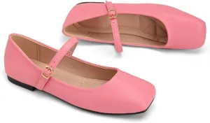 Dear Time Mary Jane Flats for Women Elegant Ballet Flats Strap Shoes Dressy Square Toe Flats Shoes