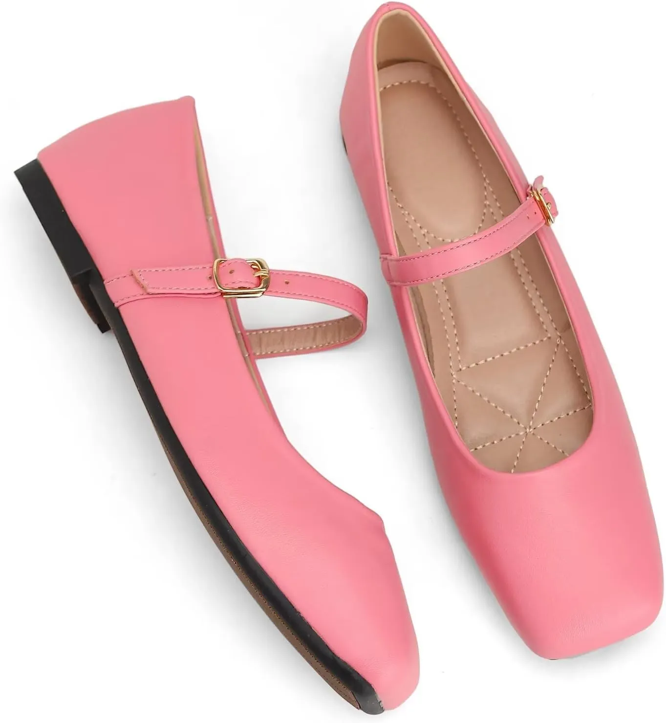 Dear Time Mary Jane Flats for Women Elegant Ballet Flats Strap Shoes Dressy Square Toe Flats Shoes