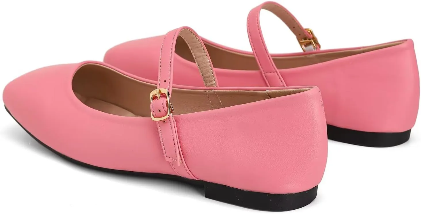 Dear Time Mary Jane Flats for Women Elegant Ballet Flats Strap Shoes Dressy Square Toe Flats Shoes