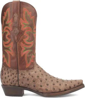 Dingo Mens Outlaw Embroidered Ostrich Print Snip Toe Casual Boots Mid Calf - Brown