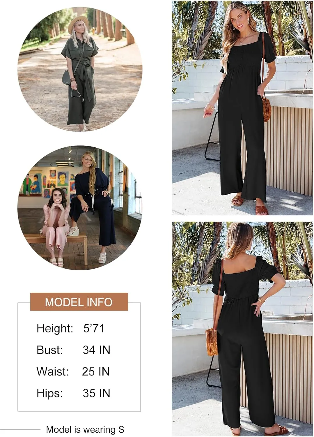 Dokotoo Jumpsuits for Women 2025 Summer Lantern Sleeves Rompers Wide Leg Casual Overalls with Pockets