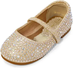 DREAM PAIRS Toddler Girls Dress Shoes Mary Jane Ballet Flats, Flower Girl Shoes with Rhinestone, Slip-on Toddler Mary Jane Flats