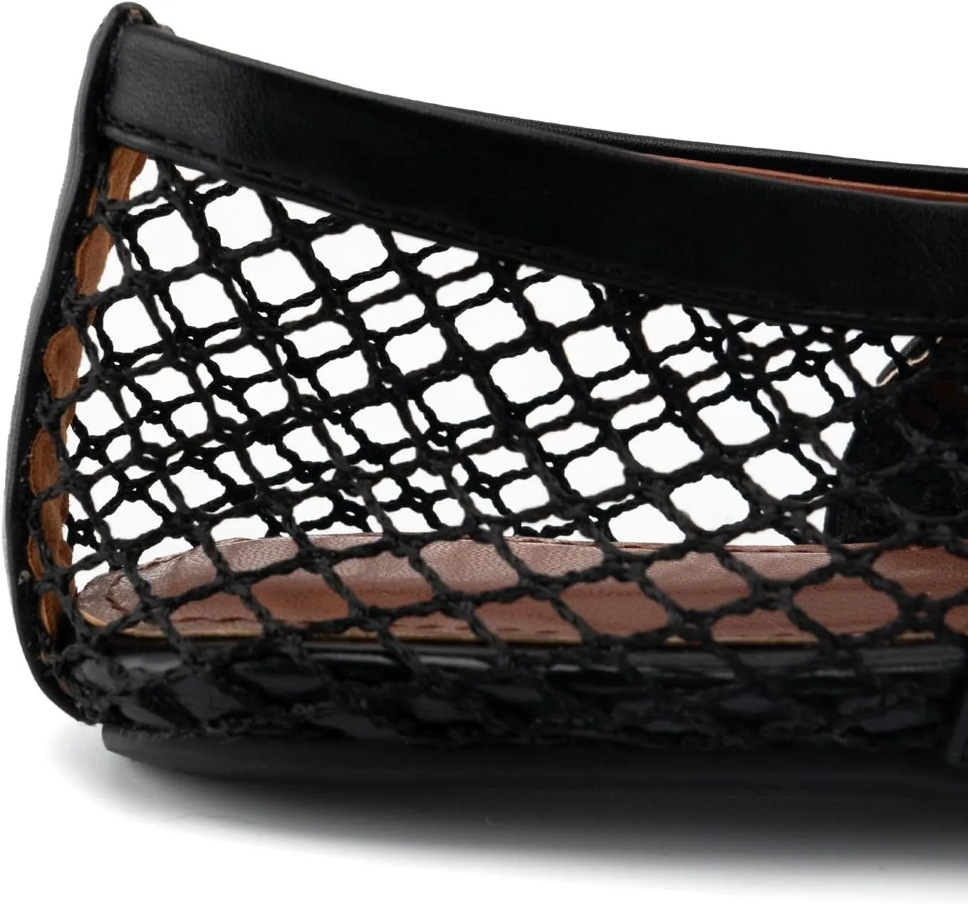 DREAMCIA Mesh Ballet Flats for Women Buckle Strap Ballerina Fishnet Shoes Slip-on Round Toe Jewel Mary Jane Flats Comfy Daily Dress Shoes