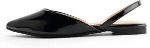 DREAMCIA Slingback Flats for Women Pointed Toe Flats Slip On Casual Office Shoes for Women Black Leather 9.5