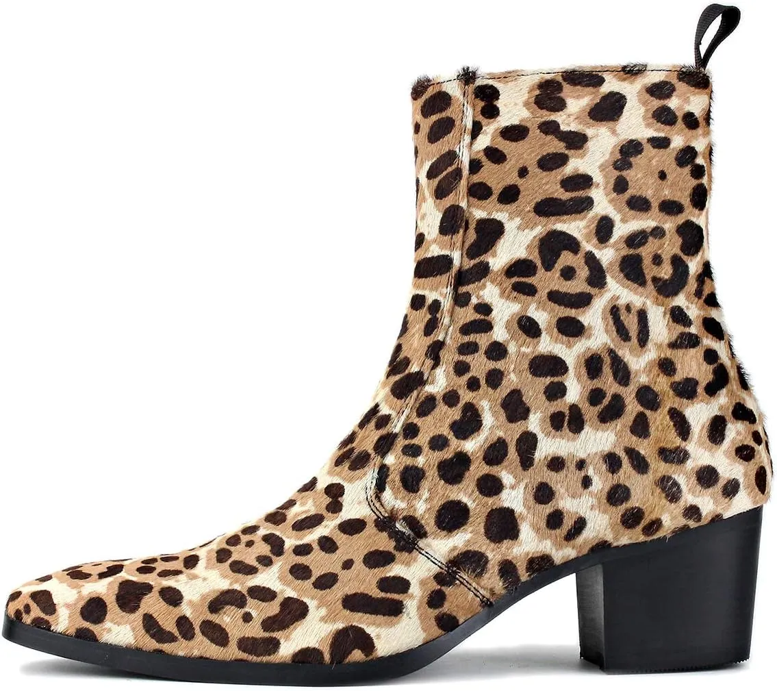 Dress Boot for Men Casual Chelsea Fashion Stylish Ankle High Heels Boots Leopard print CD-JY012-Color