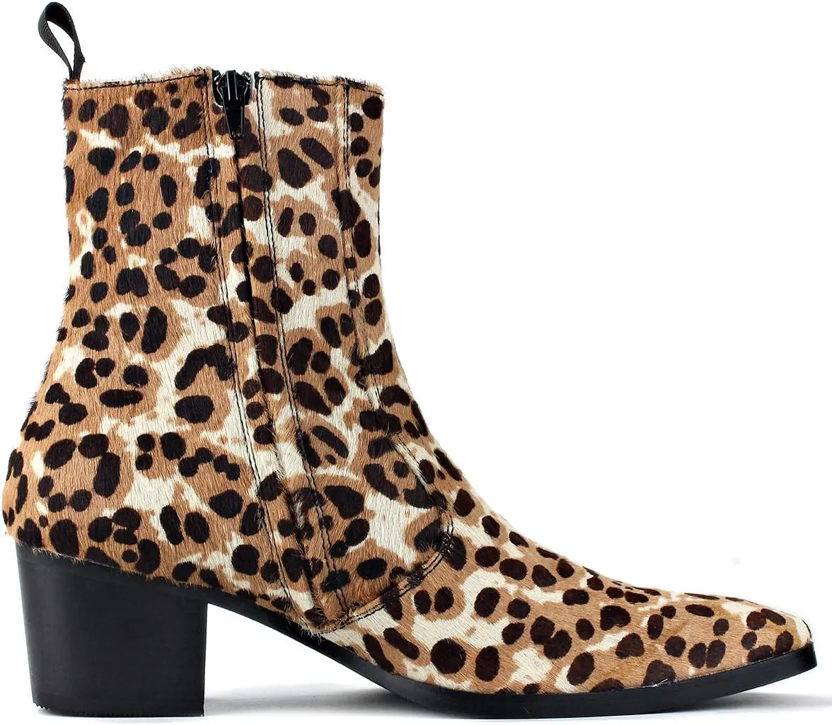 Dress Boot for Men Casual Chelsea Fashion Stylish Ankle High Heels Boots Leopard print CD-JY012-Color