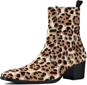 Dress Boot for Men Casual Chelsea Fashion Stylish Ankle High Heels Boots Leopard print CD-JY012-Color