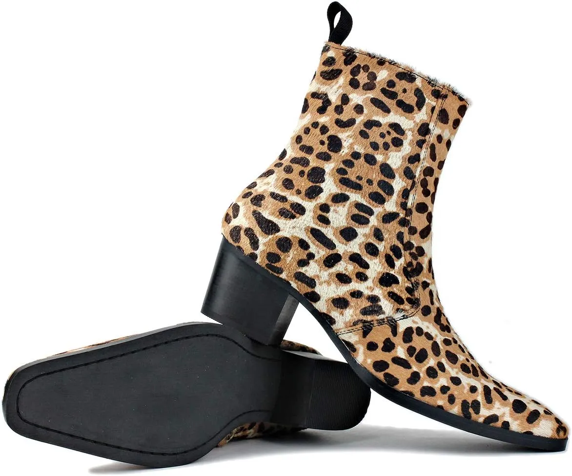 Dress Boot for Men Casual Chelsea Fashion Stylish Ankle High Heels Boots Leopard print CD-JY012-Color