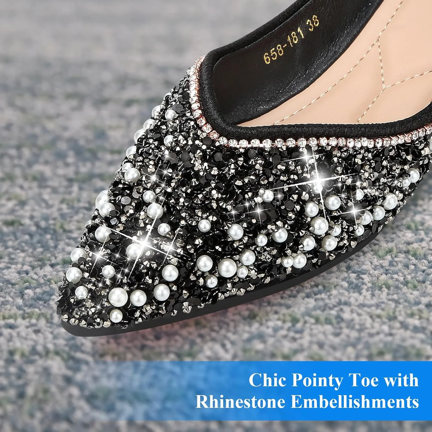 Dressy Flats Shoes for Women Comfortable Wedding Flats Rhinestone Fancy Ballet Flats Pointy Toe Flats