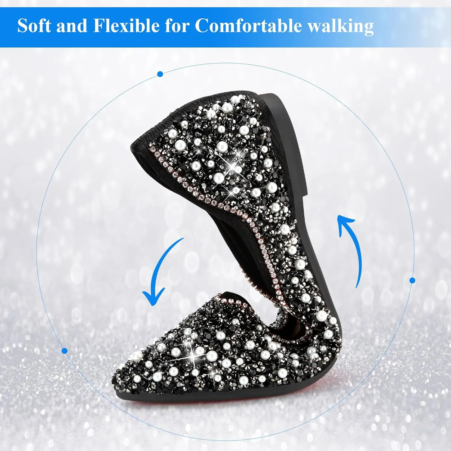 Dressy Flats Shoes for Women Comfortable Wedding Flats Rhinestone Fancy Ballet Flats Pointy Toe Flats