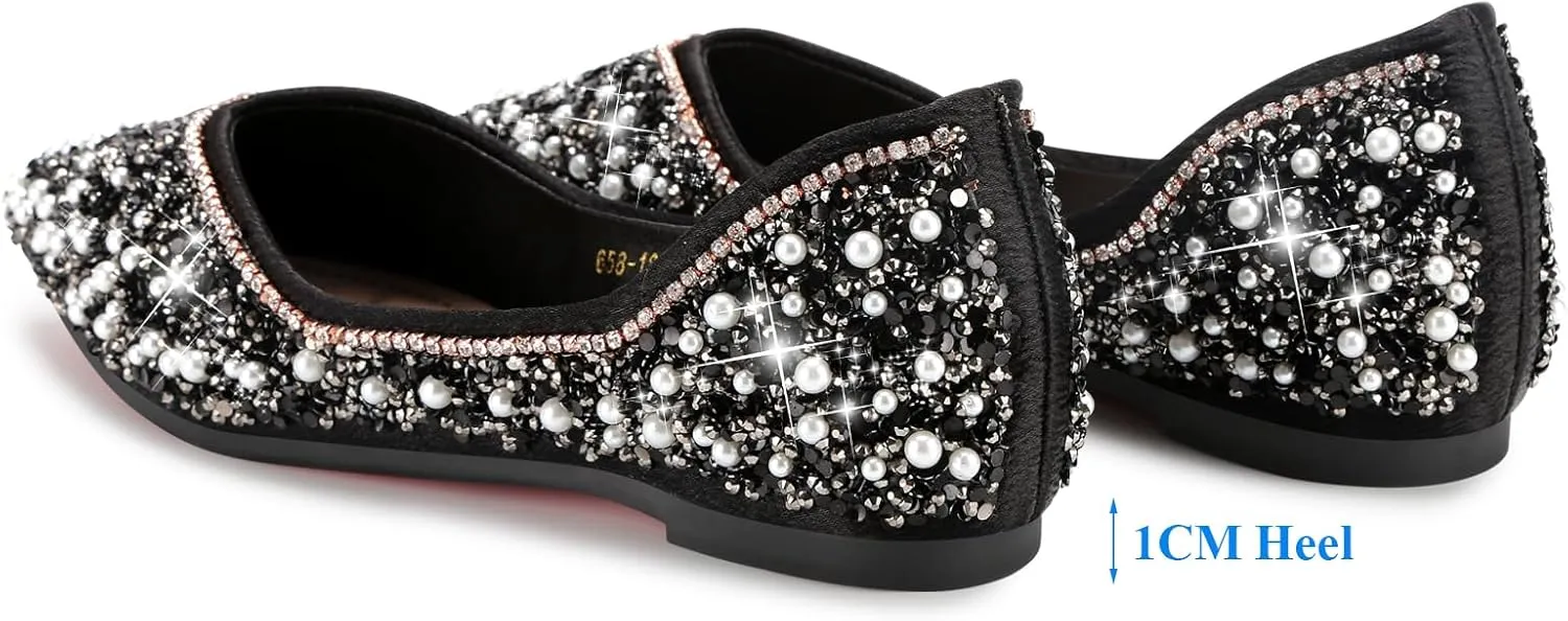Dressy Flats Shoes for Women Comfortable Wedding Flats Rhinestone Fancy Ballet Flats Pointy Toe Flats