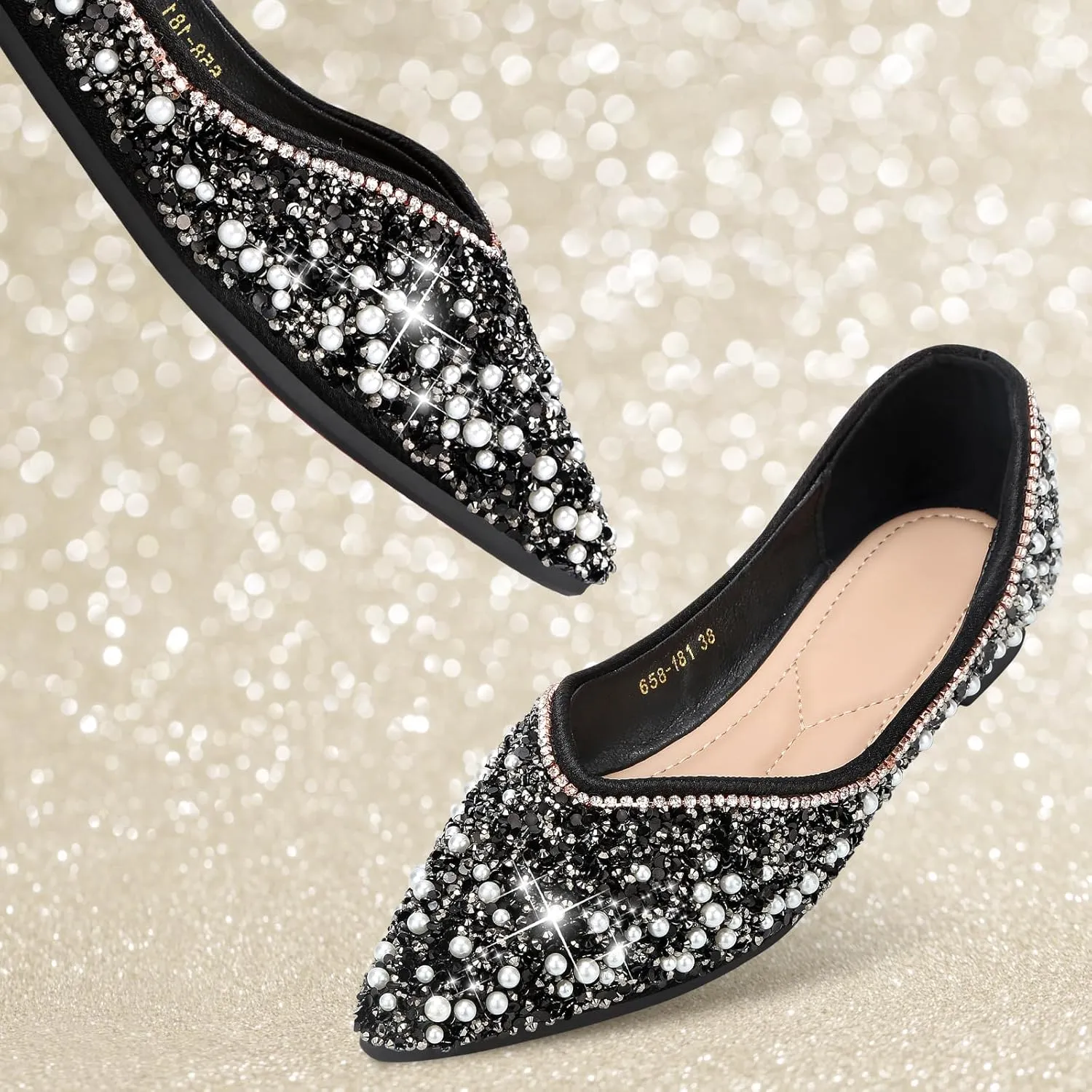 Dressy Flats Shoes for Women Comfortable Wedding Flats Rhinestone Fancy Ballet Flats Pointy Toe Flats