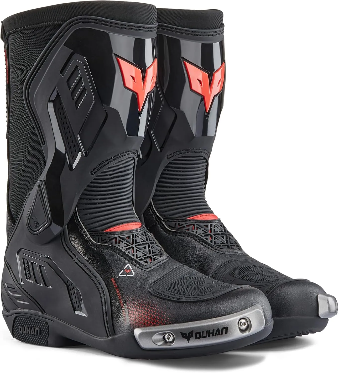 DUHAN Motocross Boots Anti Slip Racing Road Boots Motorcycle Riding Leather Boots with Dual-Axis System for Men Women