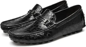 Easy to Put and Remove Smoking Loafer for Men Driving Moccasins Loafers Faux Crocodile Embossed Leather Flat Heel Anti-Slip Resistant Flexible Casual Slip On for All Occasions (Color : Black, Size :
