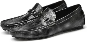 Easy to Put and Remove Smoking Loafer for Men Driving Moccasins Loafers Faux Crocodile Embossed Leather Flat Heel Anti-Slip Resistant Flexible Casual Slip On for All Occasions (Color : Gris, Size :