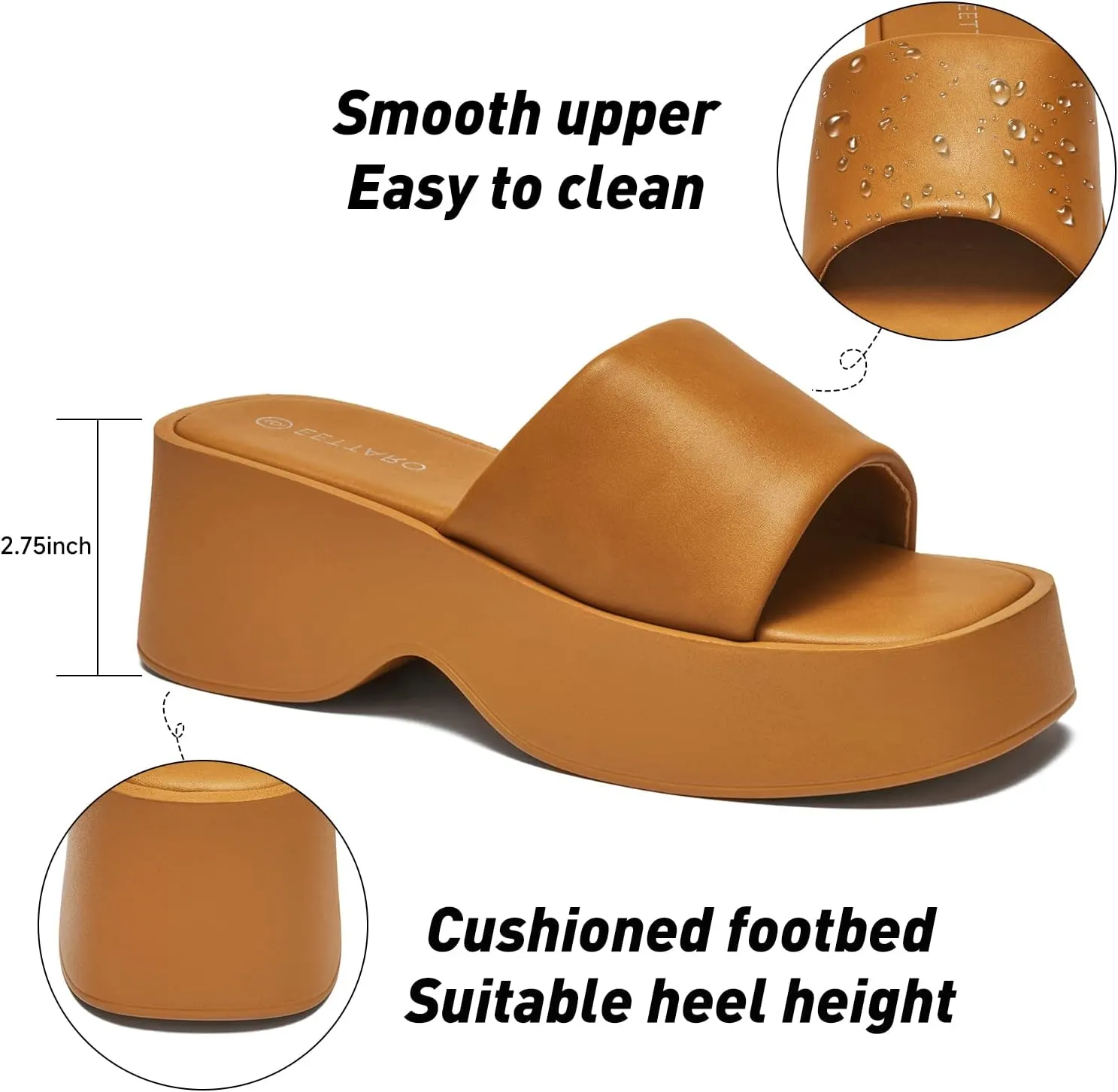 EETTARO Women's Platform Sandals Square Toe Block Heel Slip-on Slides Fashion Wedge Summer Shoes